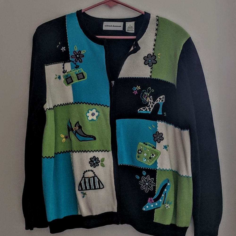 Alfred Dunner VTG Zip Black Modern Cardigan XL